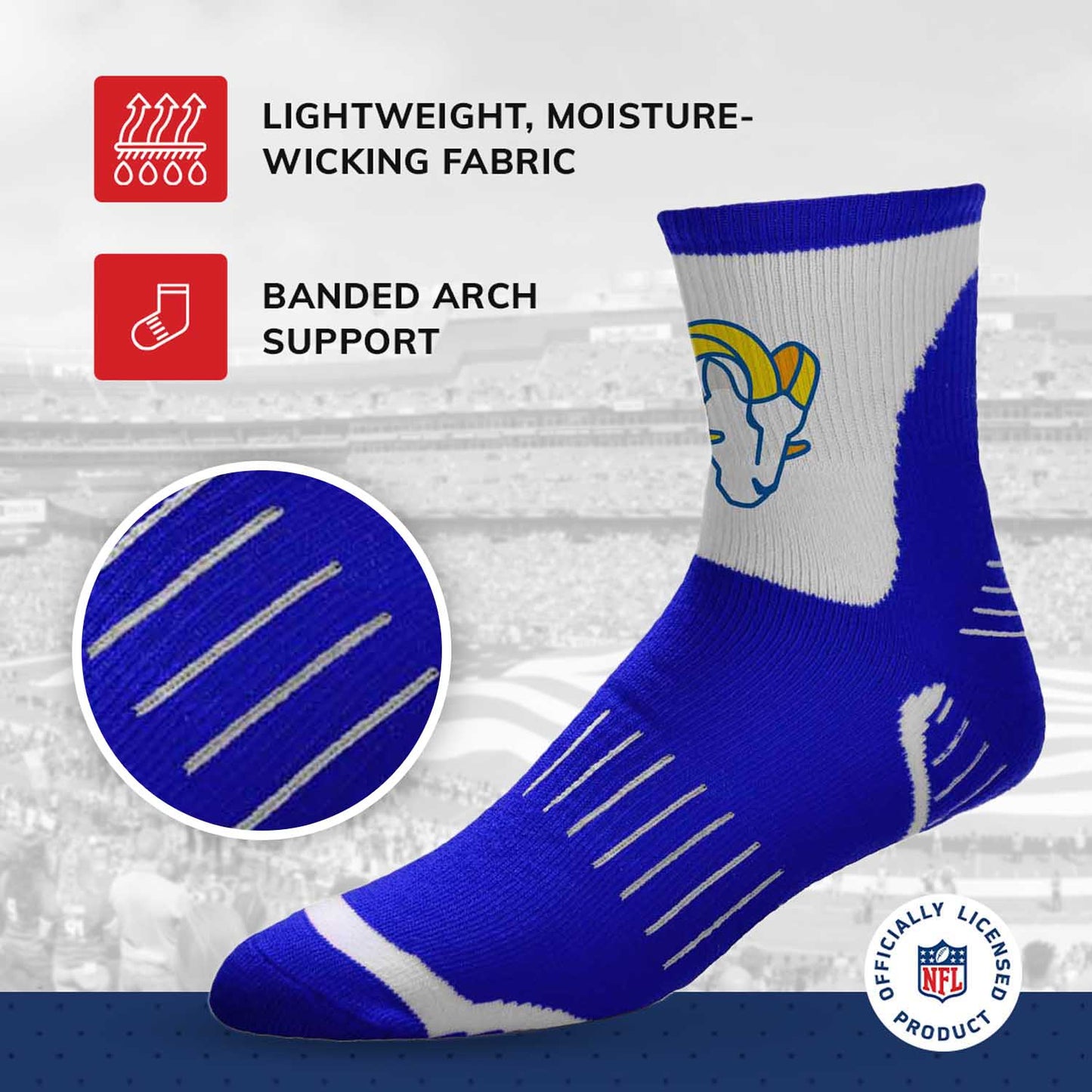 Los Angeles Rams NFL Performance Quarter Length Socks - Royal