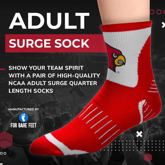 Louisville Cardinals Adult NCAA Surge Quarter Length Crew Socks - Red