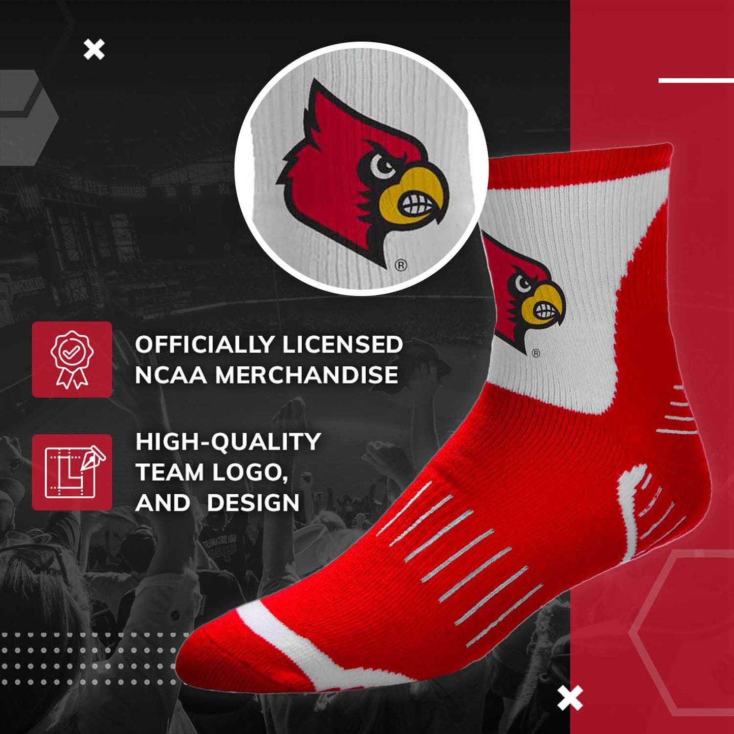 Louisville Cardinals NCAA Youth Surge Team Mascot Quarter Socks - Red