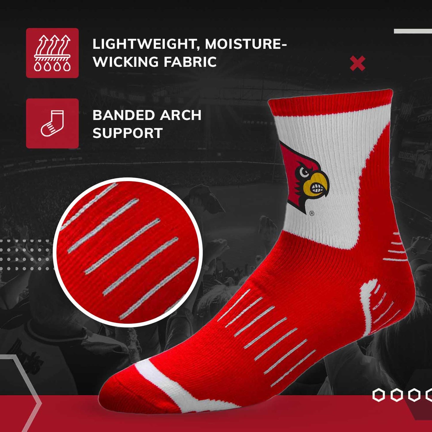 Louisville Cardinals NCAA Youth Surge Team Mascot Quarter Socks - Red