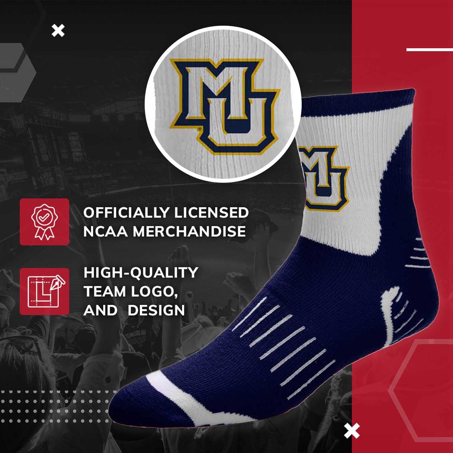Marquette Golden Eagles Adult NCAA Surge Quarter Length Crew Socks - Navy