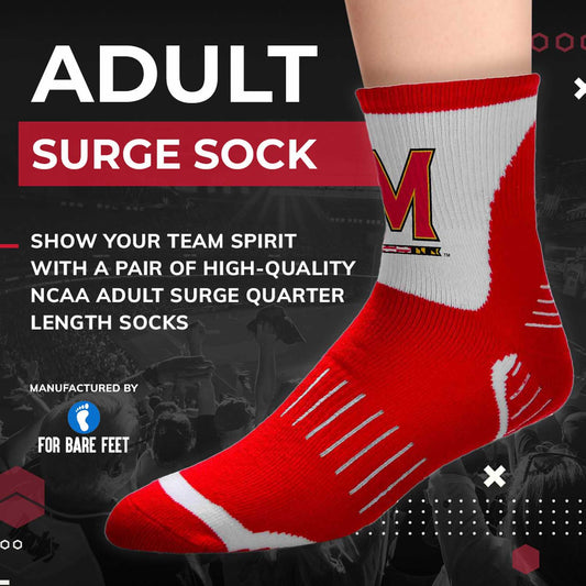 Maryland Terrapins Adult NCAA Surge Quarter Length Crew Socks - Red