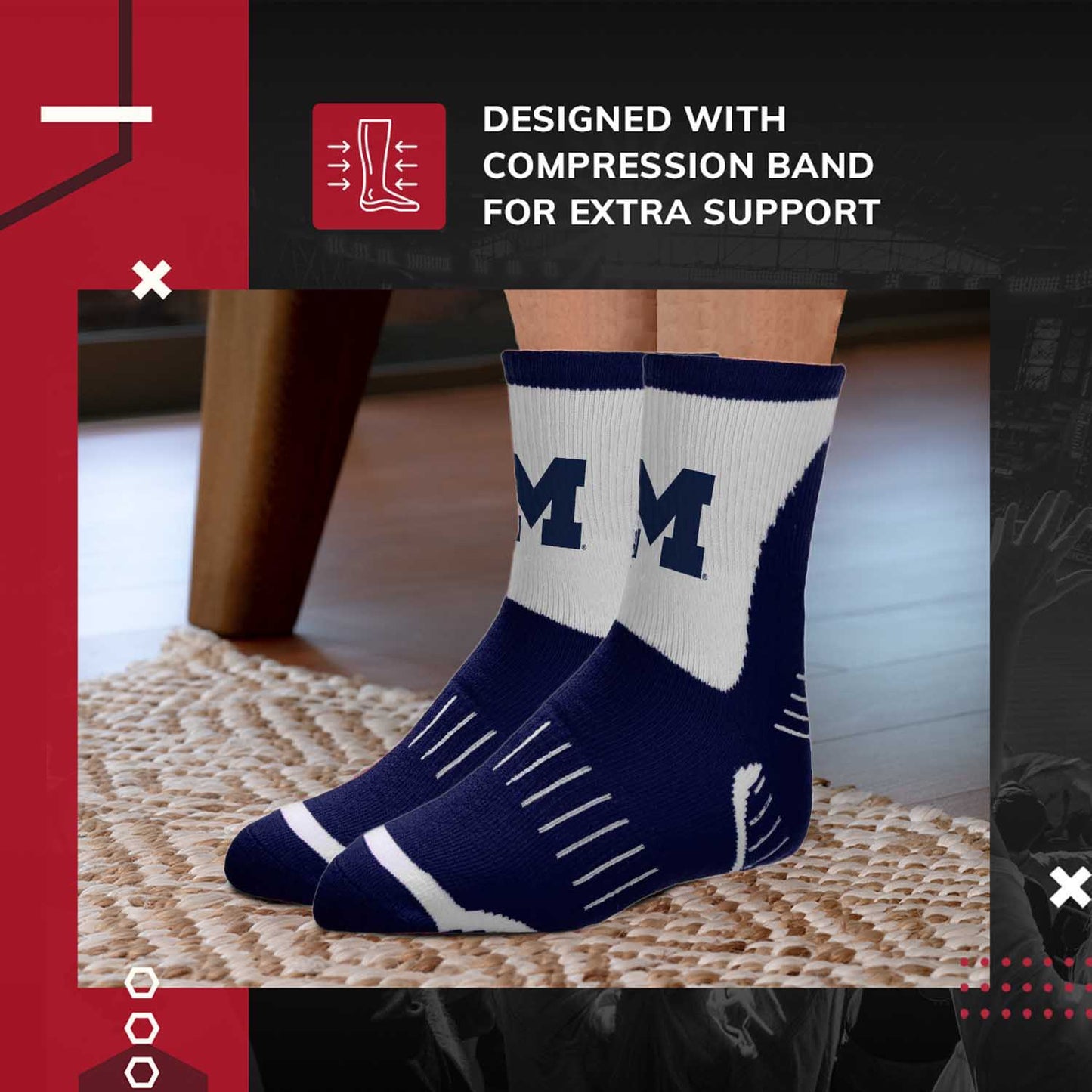 Michigan Wolverines NCAA Youth Surge Team Mascot Quarter Socks - Navy