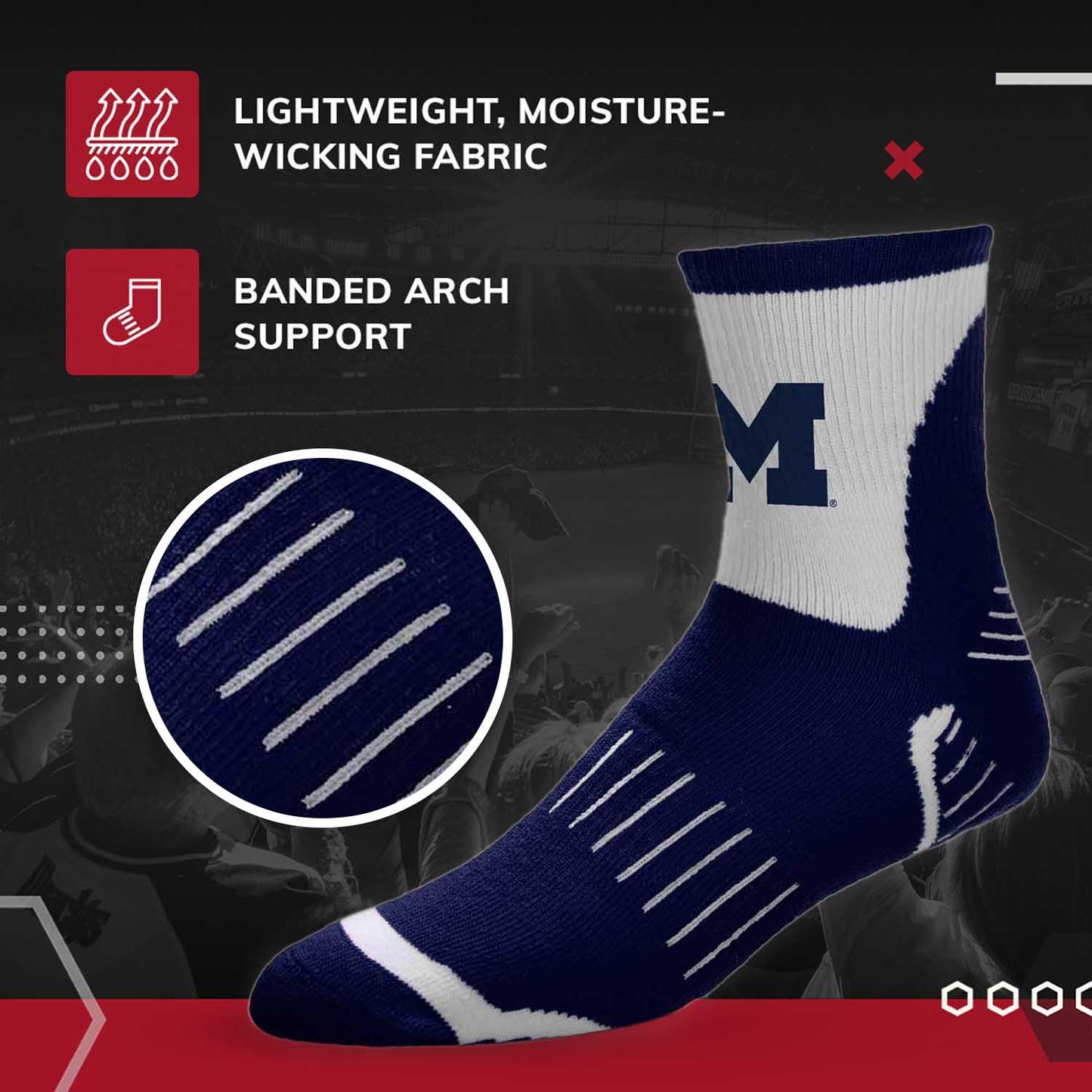 Michigan Wolverines NCAA Youth Surge Team Mascot Quarter Socks - Navy