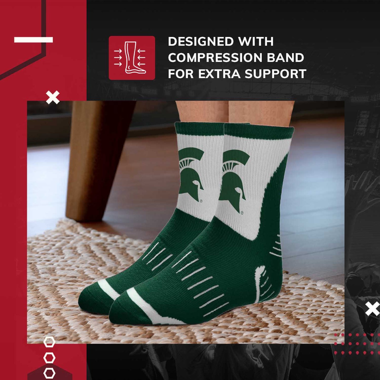 Michigan State Spartans NCAA Youth Surge Team Mascot Quarter Socks - Forest Green