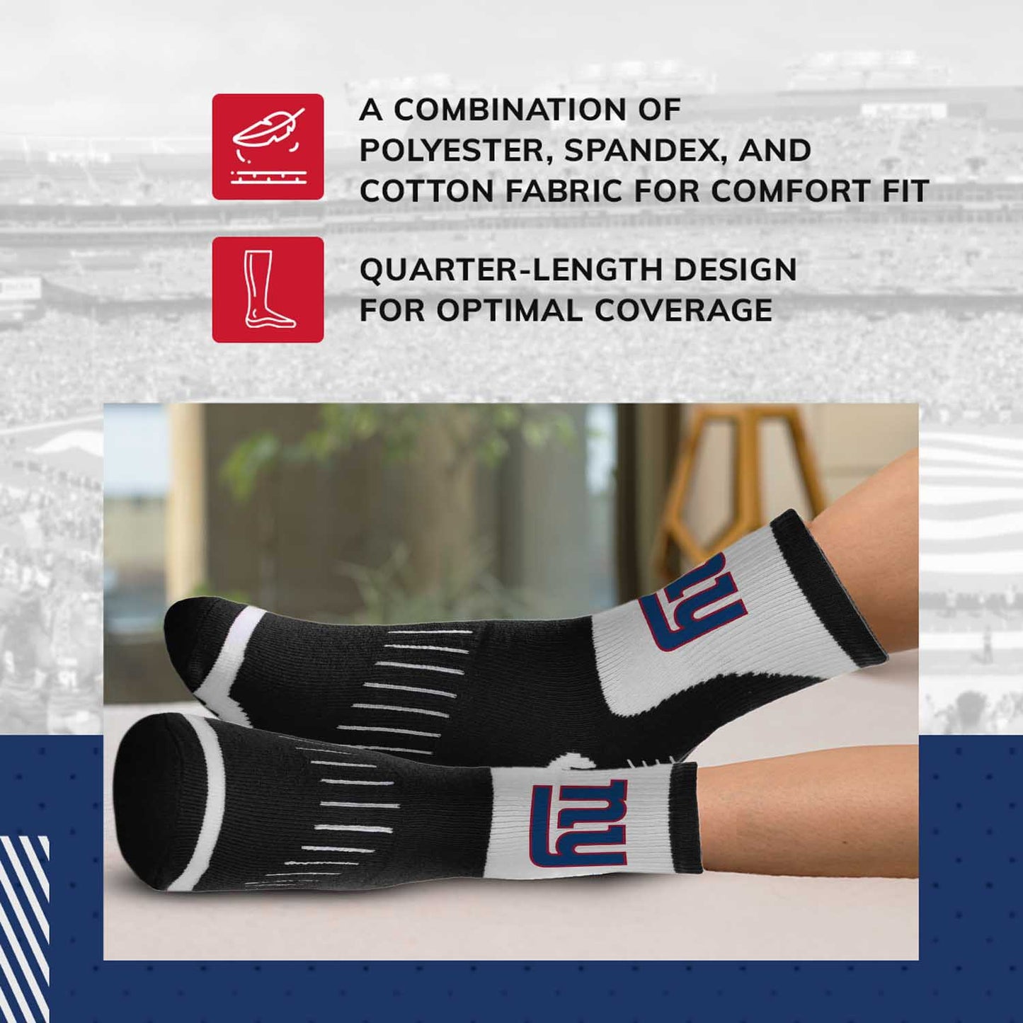 New York Giants NFL Performance Quarter Length Socks - Black