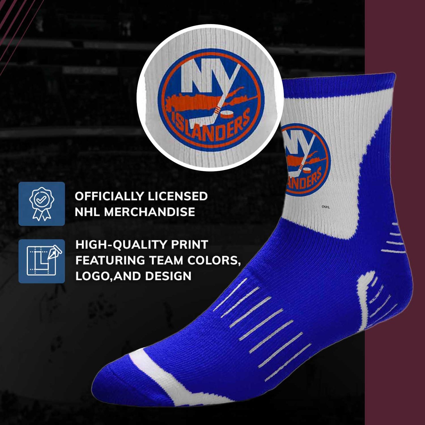 New York Islanders NHL Adult Surge Team Mascot Mens and Womens Quarter Socks - Royal