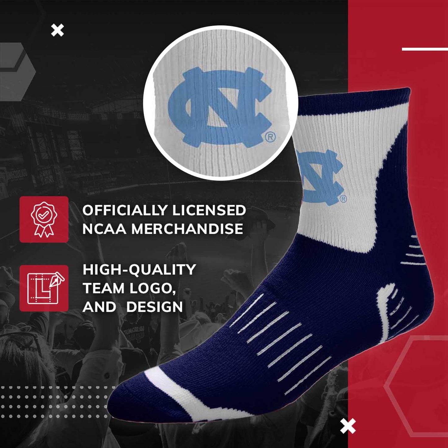 North Carolina Tar Heels Adult NCAA Surge Quarter Length Crew Socks - Navy