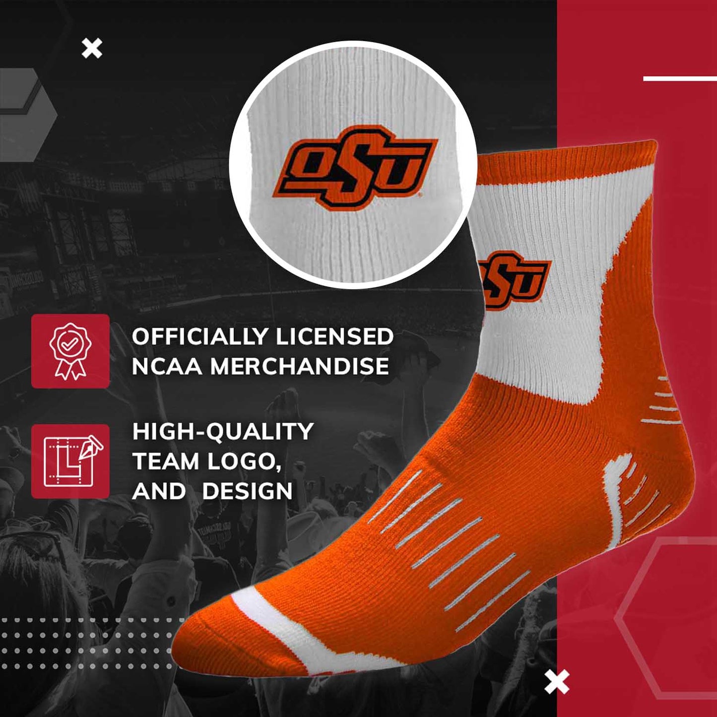 Oklahoma State Cowboys Adult NCAA Surge Quarter Length Crew Socks - Orange