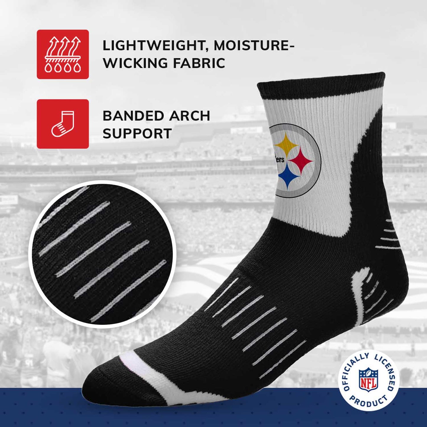Pittsburgh Steelers NFL Performance Quarter Length Socks - Black