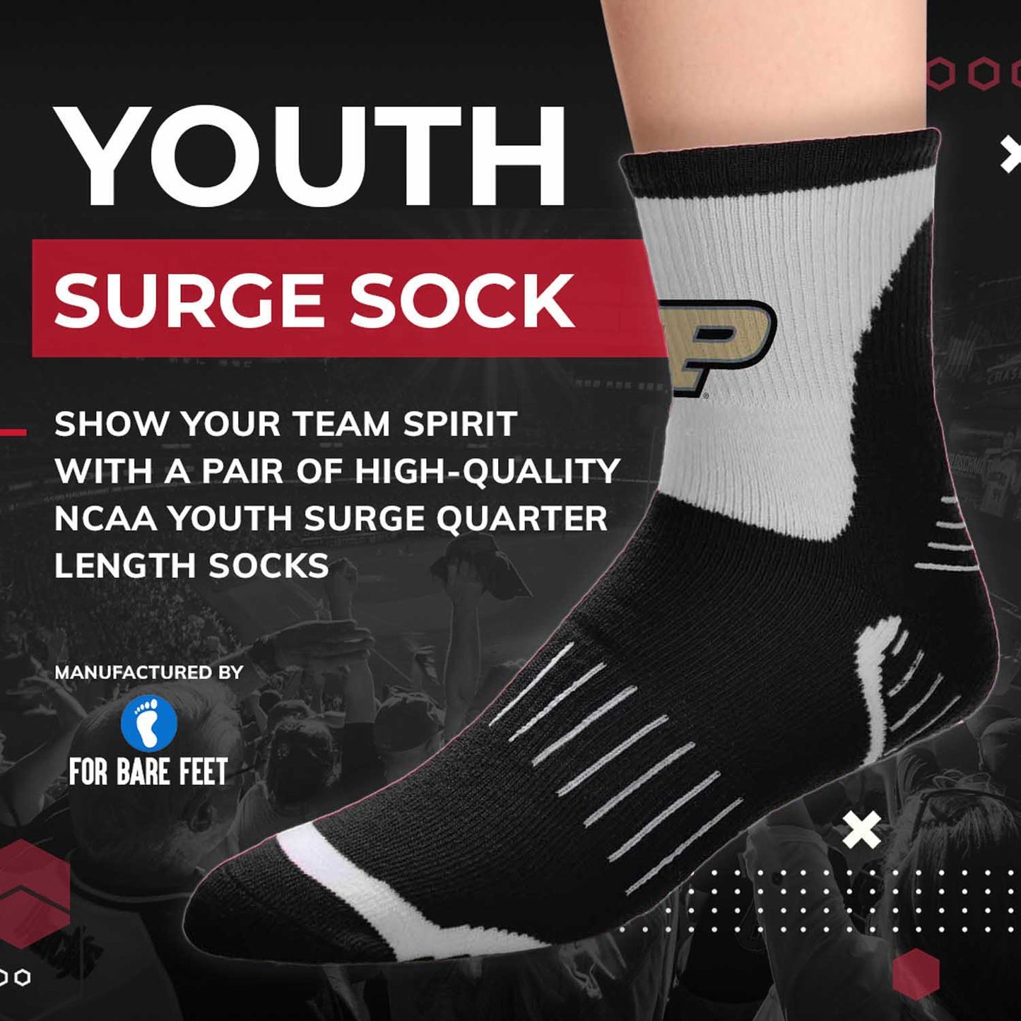 Purdue Boilermakers NCAA Youth Surge Team Mascot Quarter Socks - Black