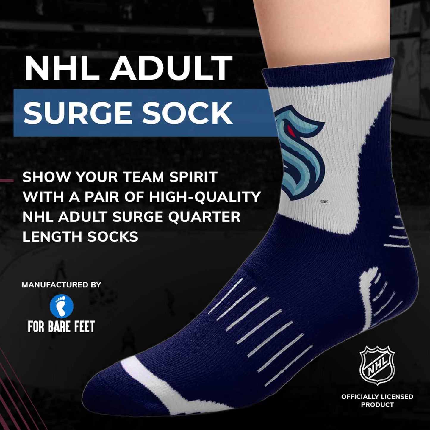 Seattle Kraken NHL Adult Surge Team Mascot Mens and Womens Quarter Socks - Navy