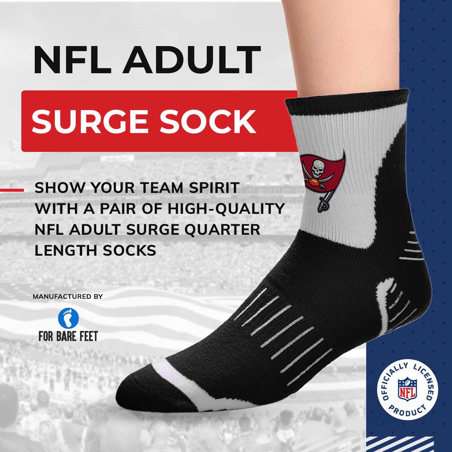 Tampa Bay Buccaneers NFL Performance Quarter Length Socks - Black