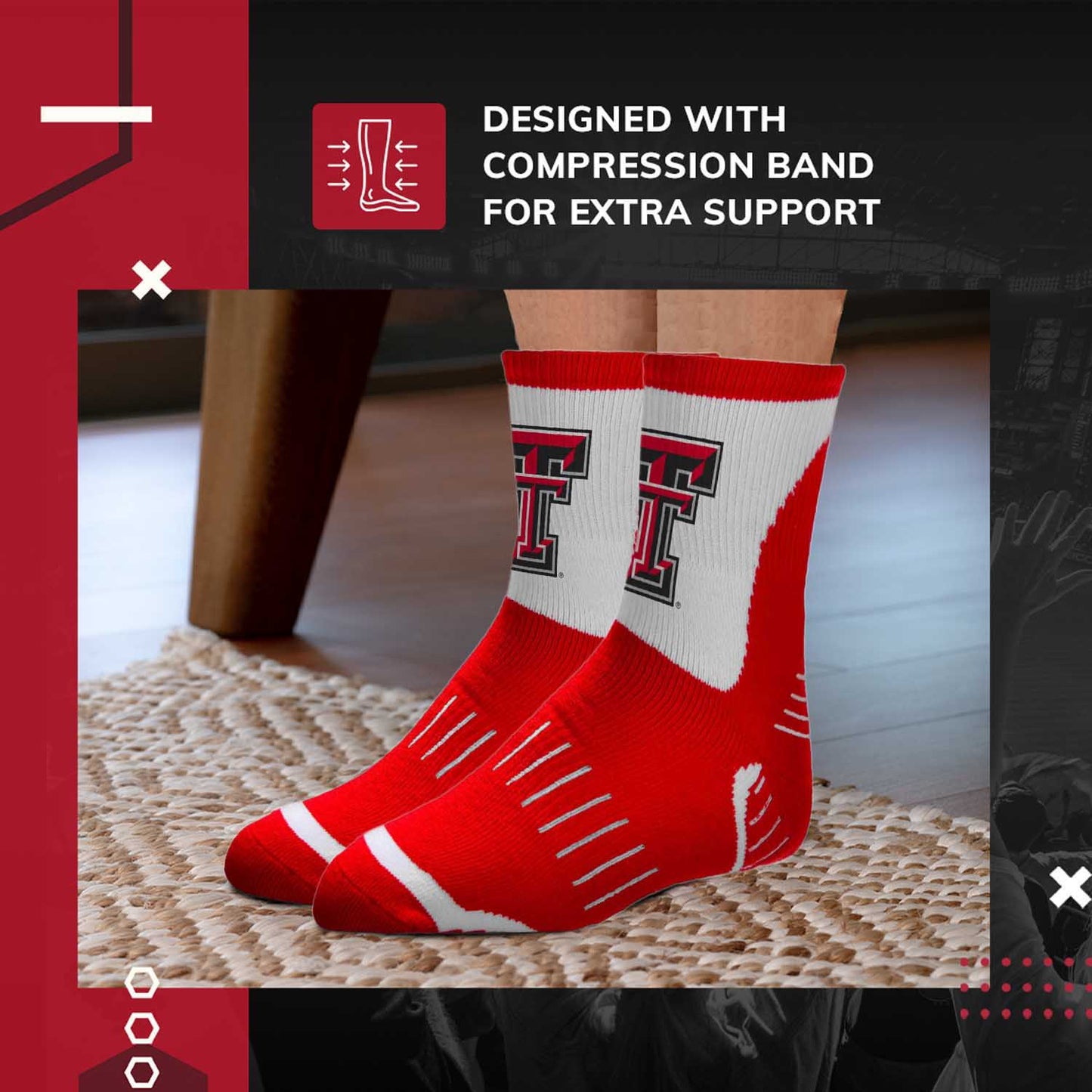 Texas Tech Red Raiders Adult NCAA Surge Quarter Length Crew Socks - Red