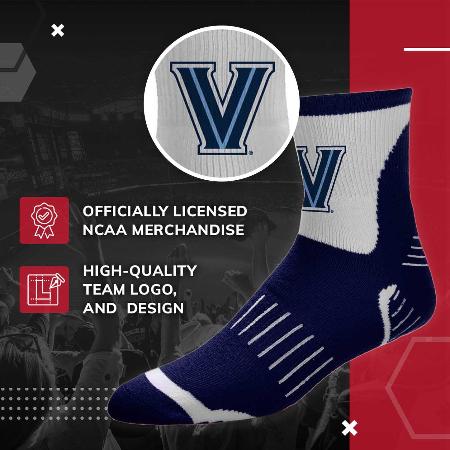 Villanova Wildcats NCAA Youth Surge Team Mascot Quarter Socks - Navy