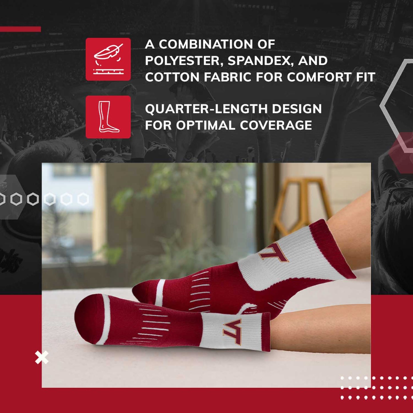 Virginia Tech Hokies NCAA Youth Surge Team Mascot Quarter Socks - Maroon