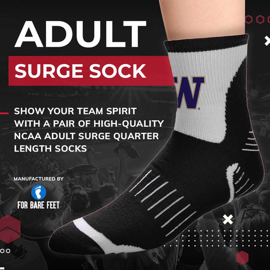 Washington Huskies Adult NCAA Surge Quarter Length Crew Socks - Black