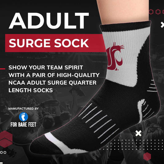 Washington State Cougars Adult NCAA Surge Quarter Length Crew Socks - Black