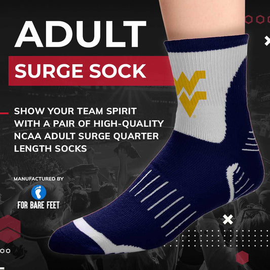 West Virginia Mountaineers Adult NCAA Surge Quarter Length Crew Socks - Navy