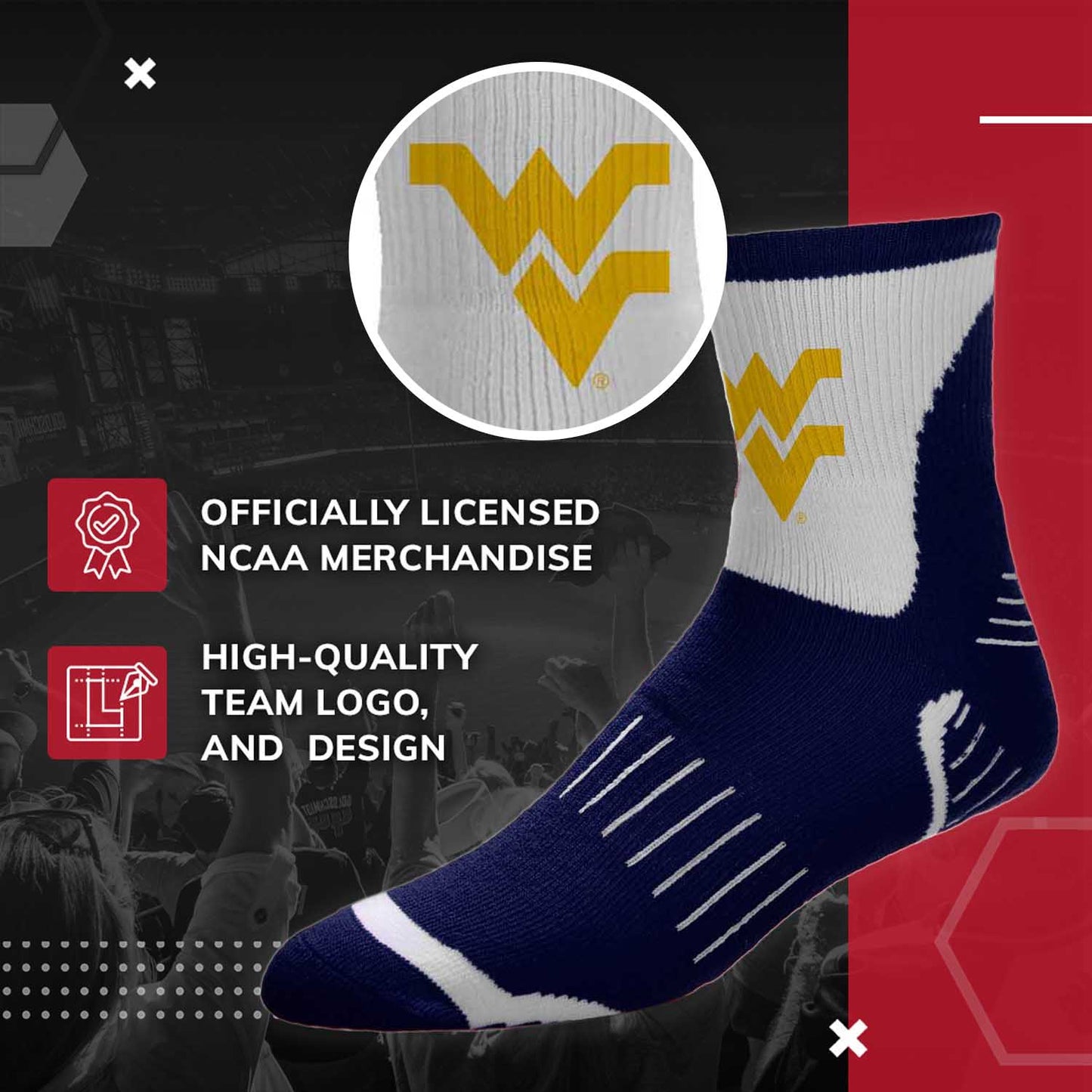 West Virginia Mountaineers NCAA Youth Surge Team Mascot Quarter Socks - Navy