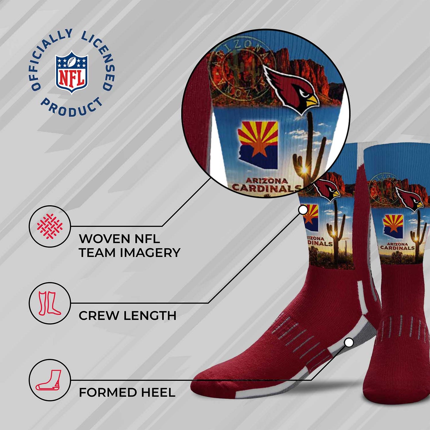 Arizona Cardinals NFL Adult Zoom Location Crew Socks - Cardinal