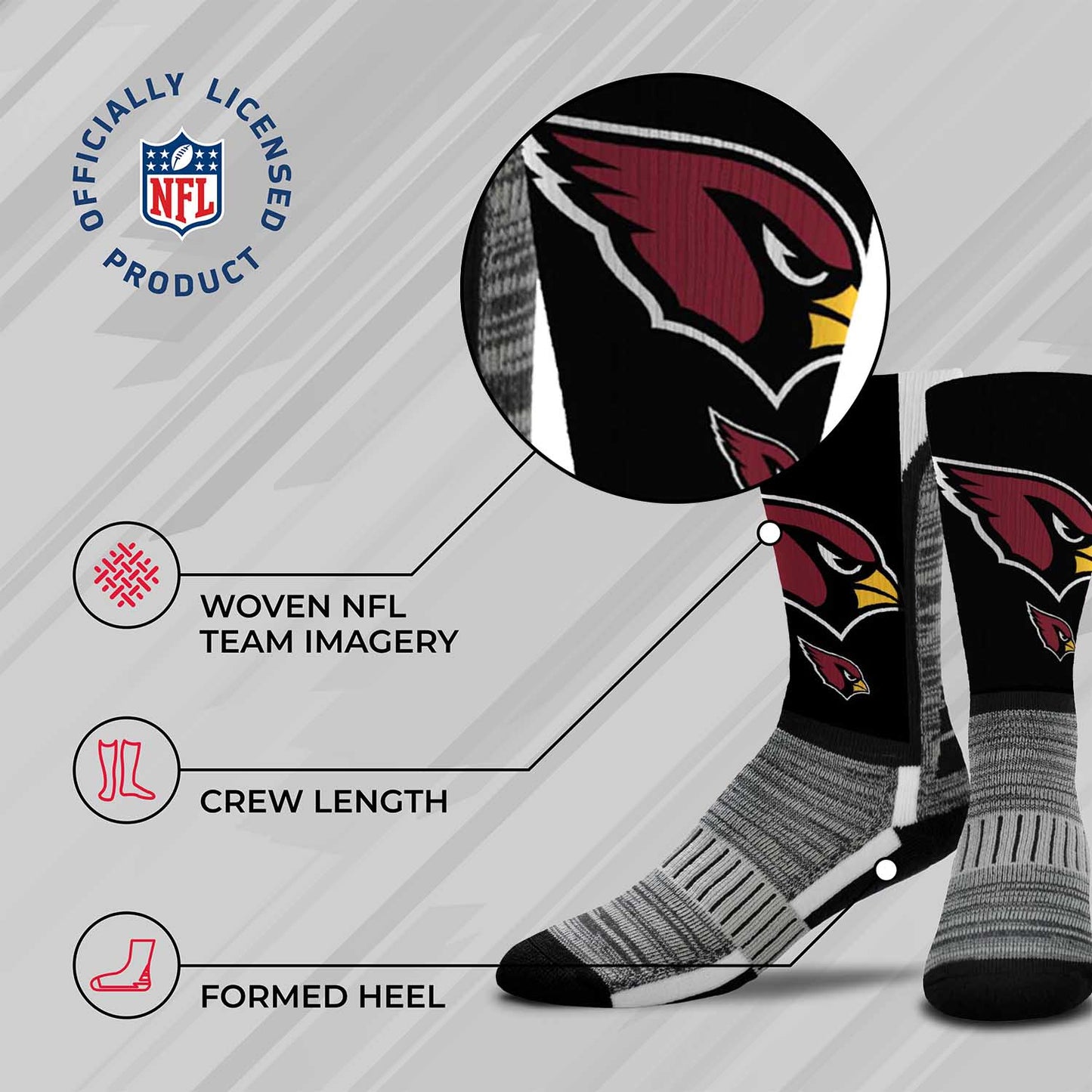 Arizona Cardinals NFL Adult Curve Socks - Black