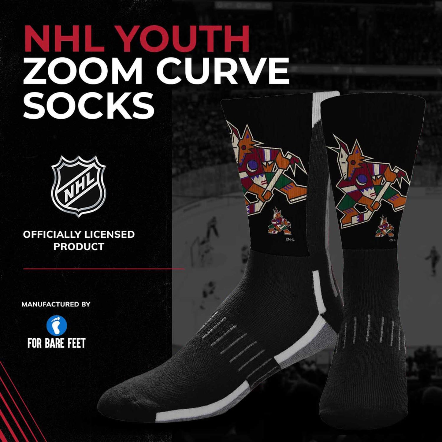 Arizona Coyotes Youth NHL Zoom Curve Team Crew Socks - Black