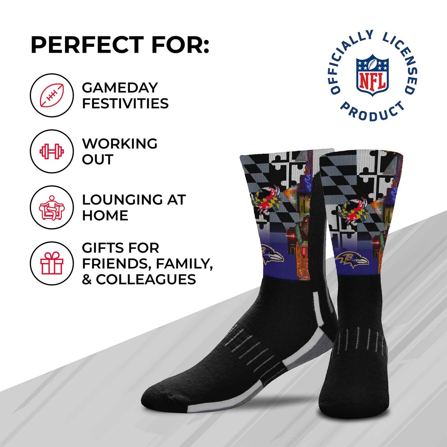 Baltimore Ravens NFL Adult Zoom Location Crew Socks - Black