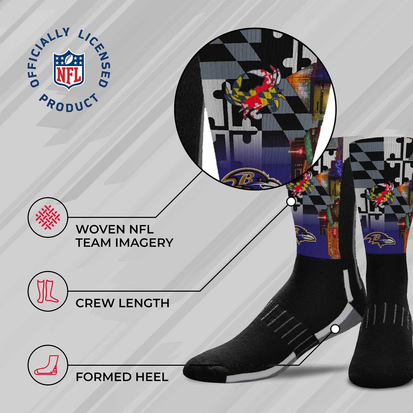 Baltimore Ravens NFL Adult Zoom Location Crew Socks - Black