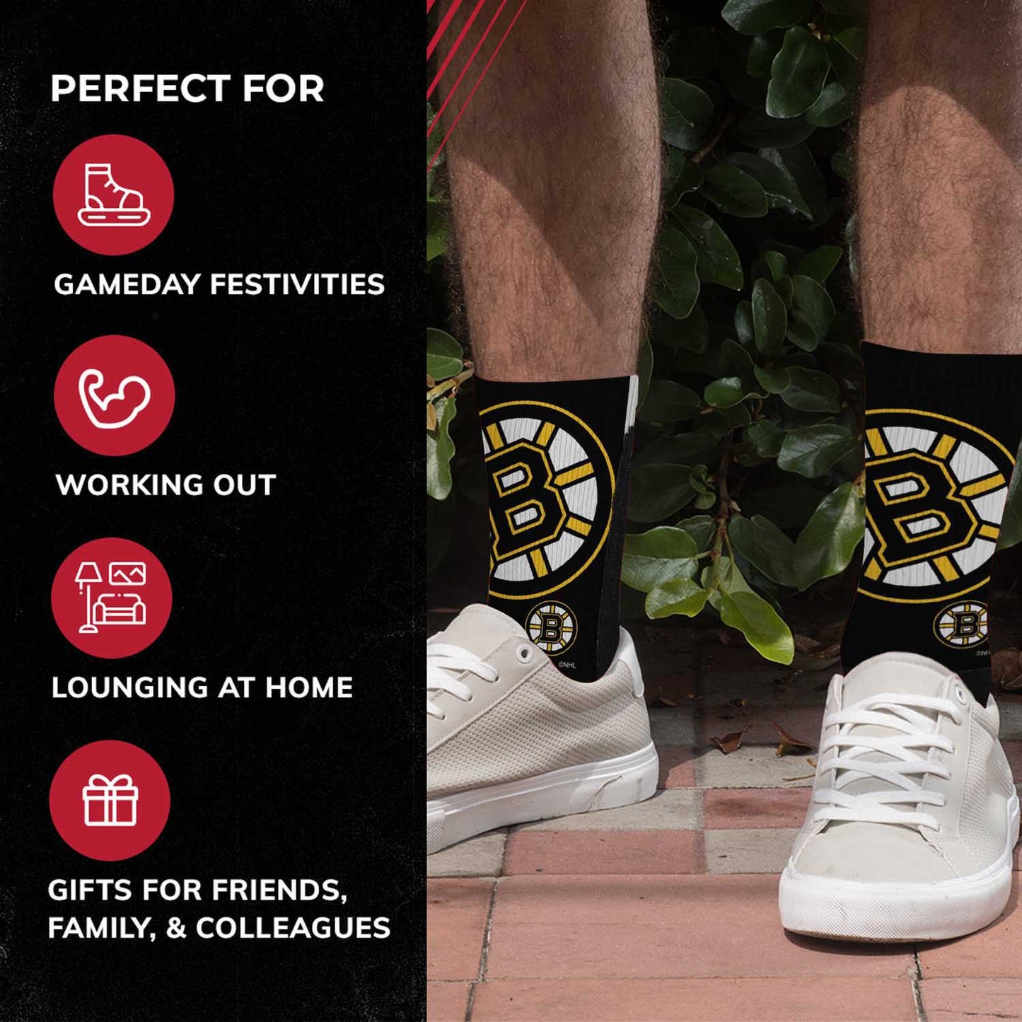 Boston  Bruins Adult NHL Zoom Curve Team Crew Socks - Black