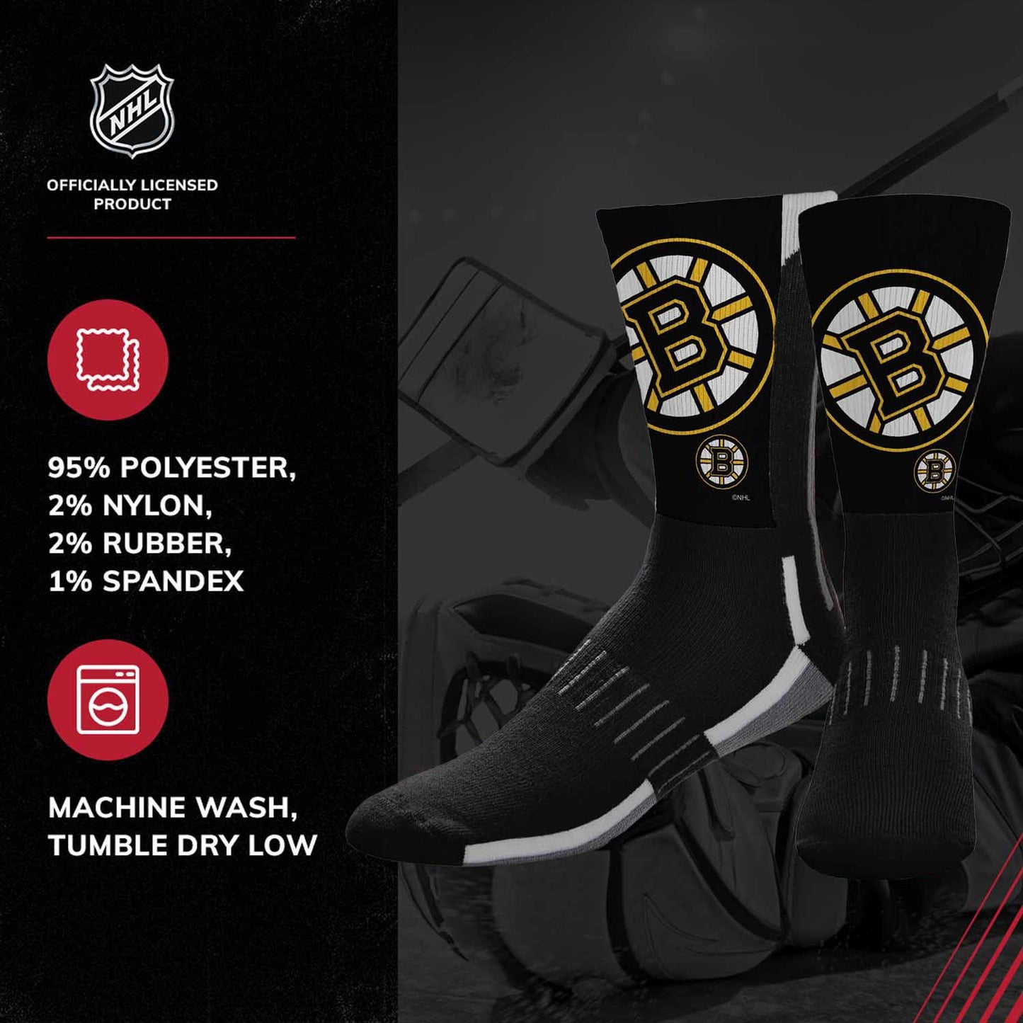 Boston  Bruins Youth NHL Zoom Curve Team Crew Socks - Black