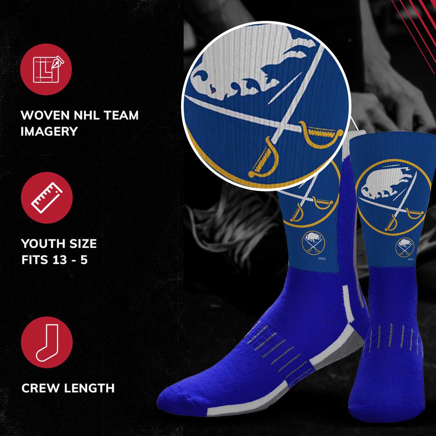 Buffalo Sabres Youth NHL Zoom Curve Team Crew Socks - Royal