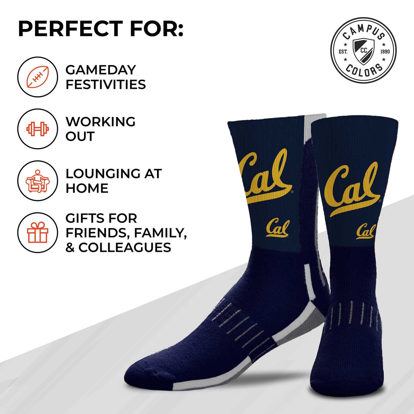 Cal Golden Bears NCAA Adult State and University Crew Socks - Navy