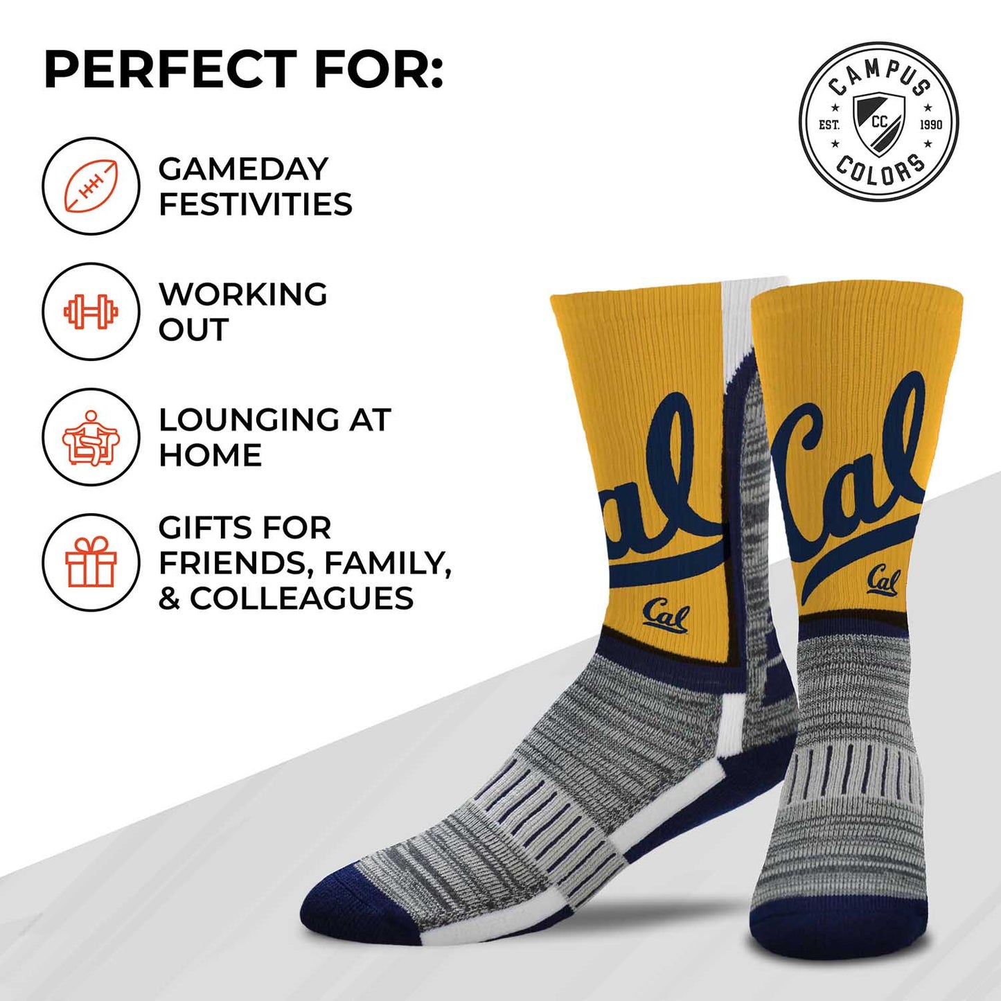 Cal Golden Bears NCAA Adult State and University Crew Socks - Yellow