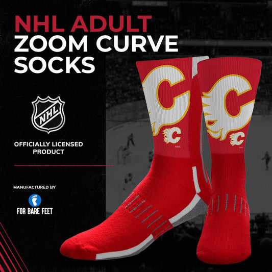 Calgary Flames Adult NHL Zoom Curve Team Crew Socks - Red