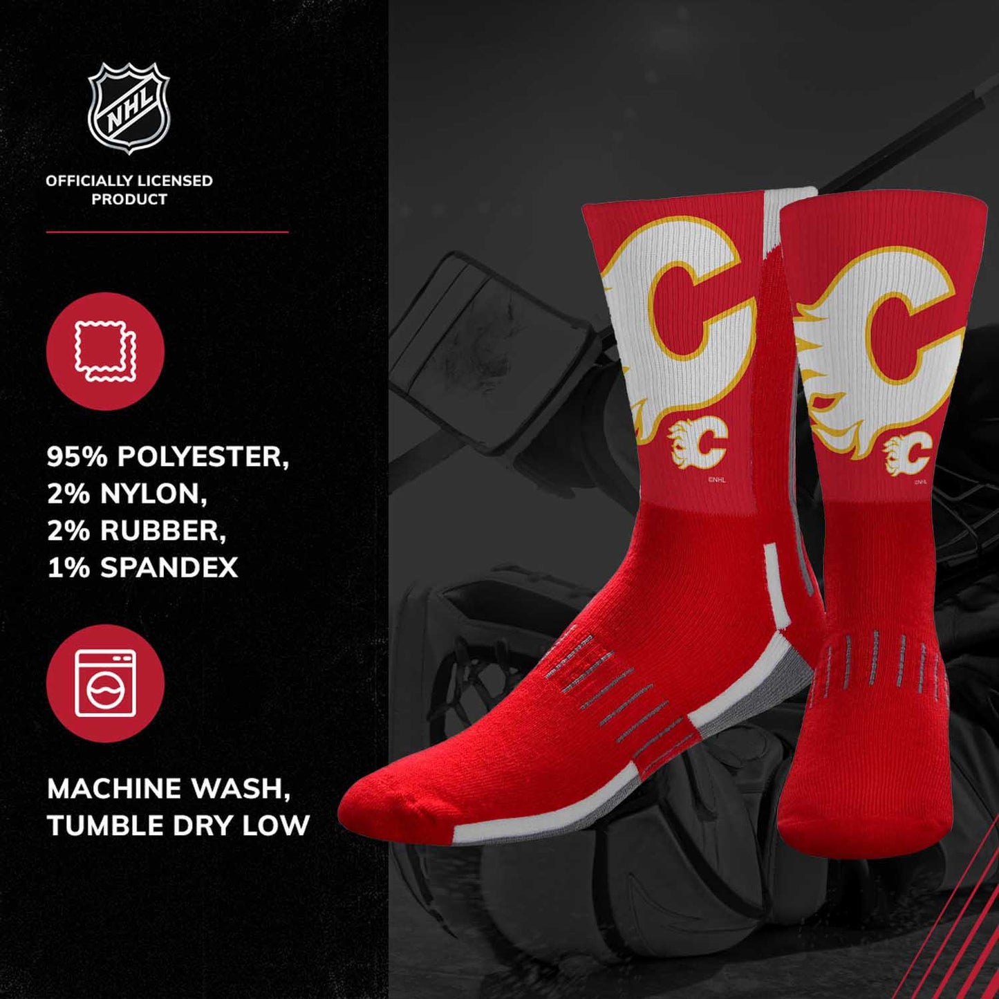 Calgary Flames Adult NHL Zoom Curve Team Crew Socks - Red