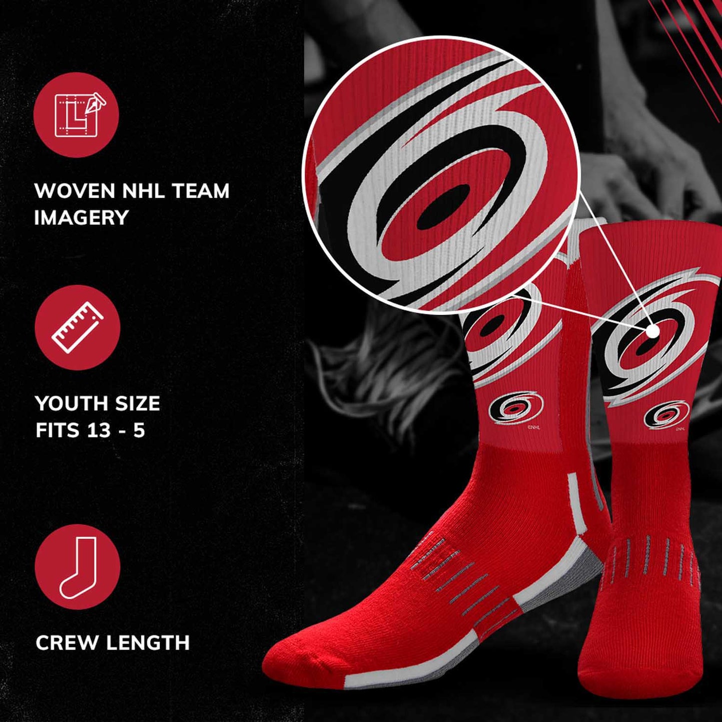 Carolina Hurricanes Adult NHL Zoom Curve Team Crew Socks - Red