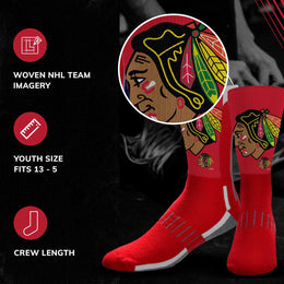 Chicago Blackhawks Adult NHL Zoom Curve Team Crew Socks - Red