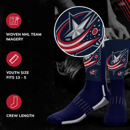 Columbus Blue Jackets Youth NHL Zoom Curve Team Crew Socks - Navy
