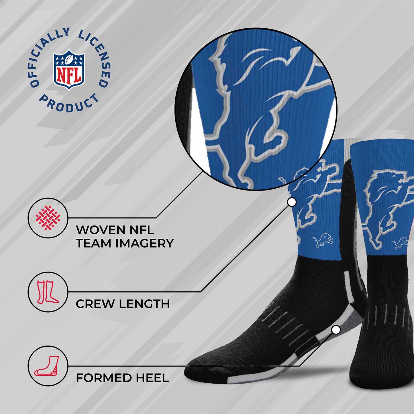 Detroit Lions NFL V Curve  Socks - Black