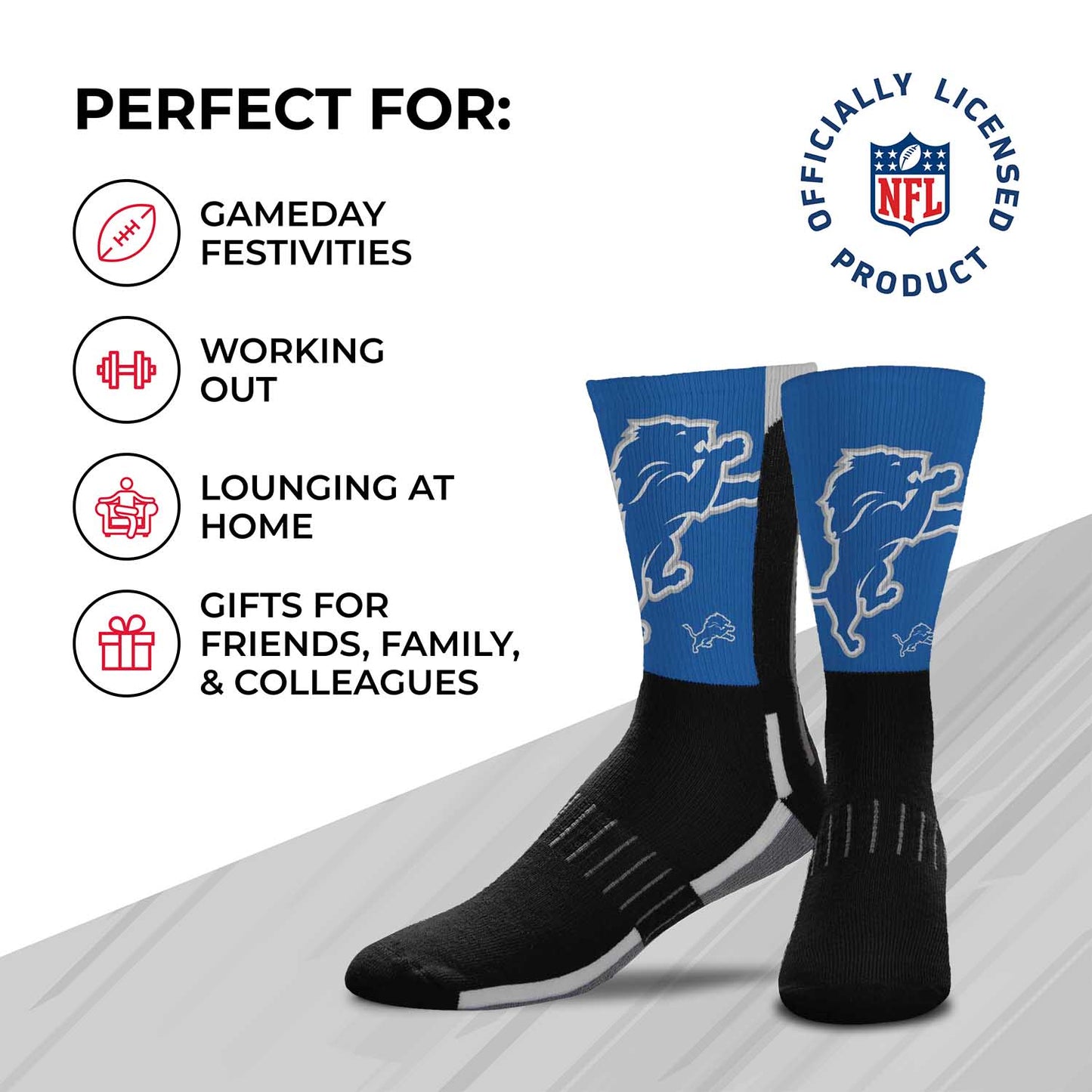 Detroit Lions NFL V Curve  Socks - Black
