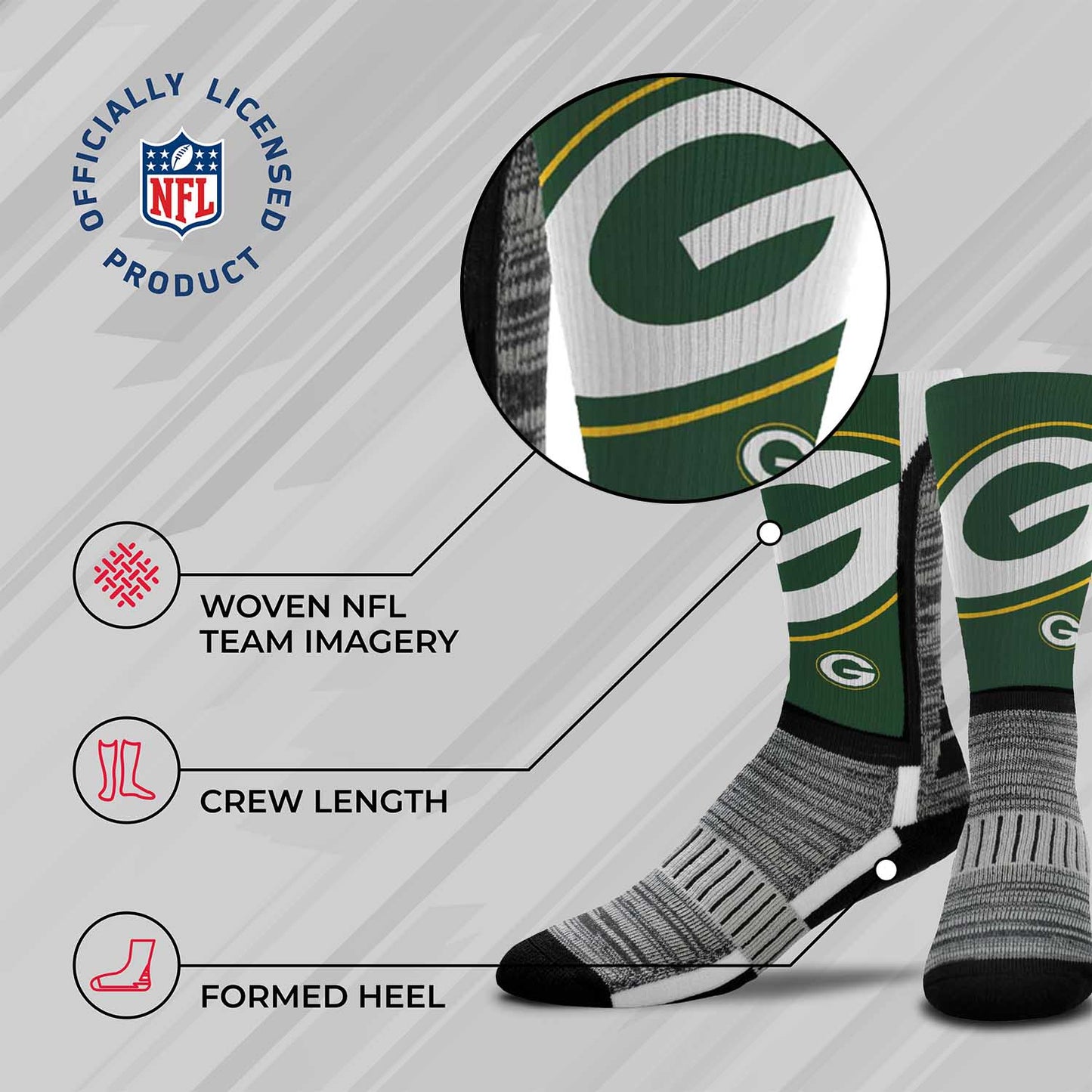 Green Bay Packers NFL Adult Curve Socks - Green