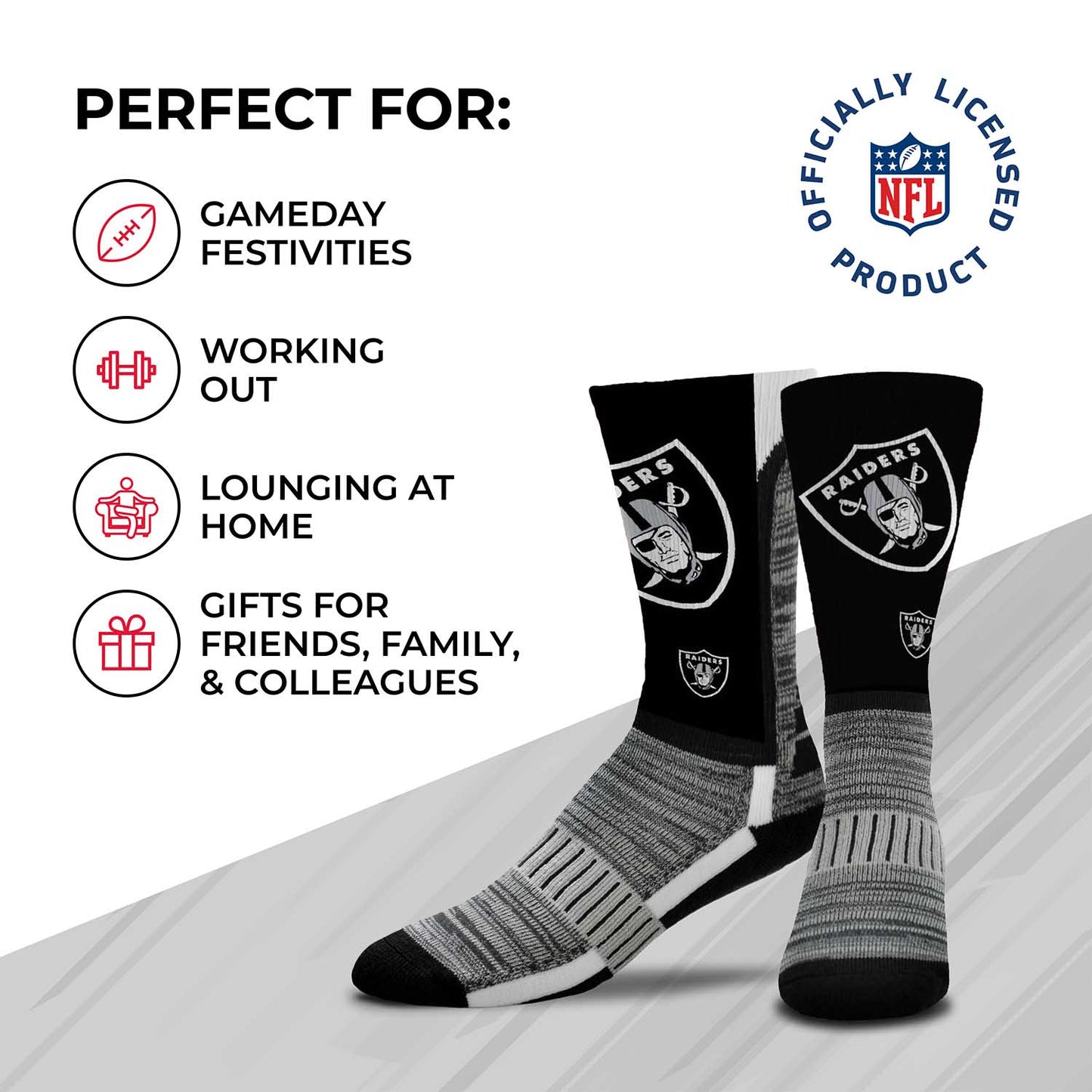 Las Vegas Raiders NFL Adult Curve Socks - Black