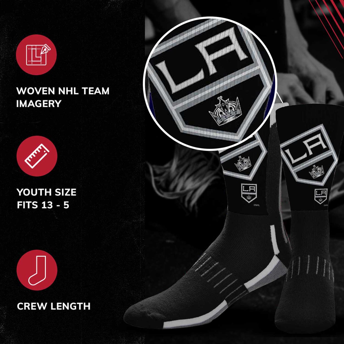 Los Angeles Kings Adult NHL Zoom Curve Team Crew Socks - Black