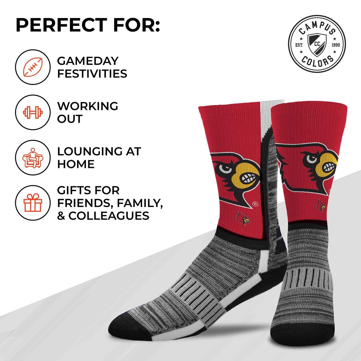 Louisville Cardinals NCAA Adult State and University Crew Socks - Red