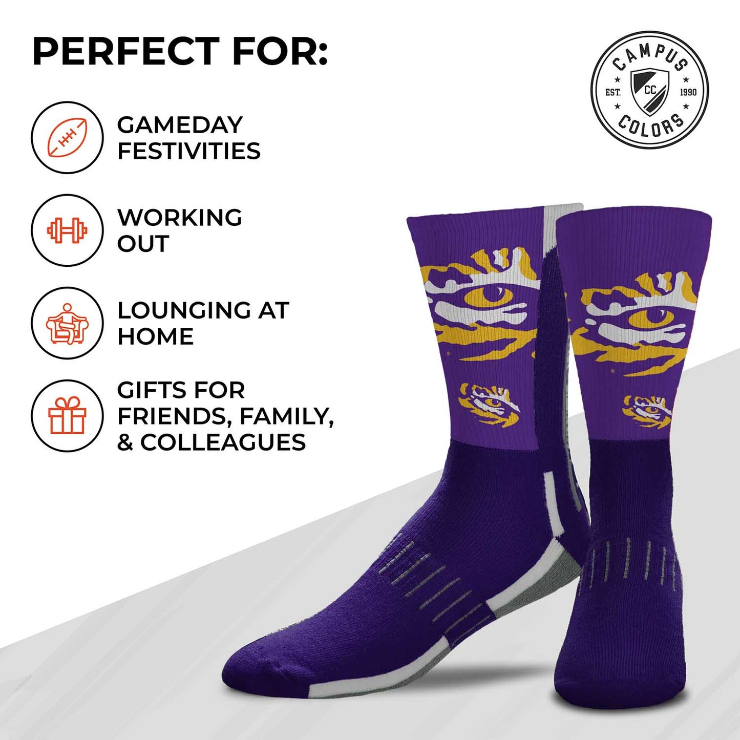 LSU Tigers NCAA Adult State and University Crew Socks - Violet