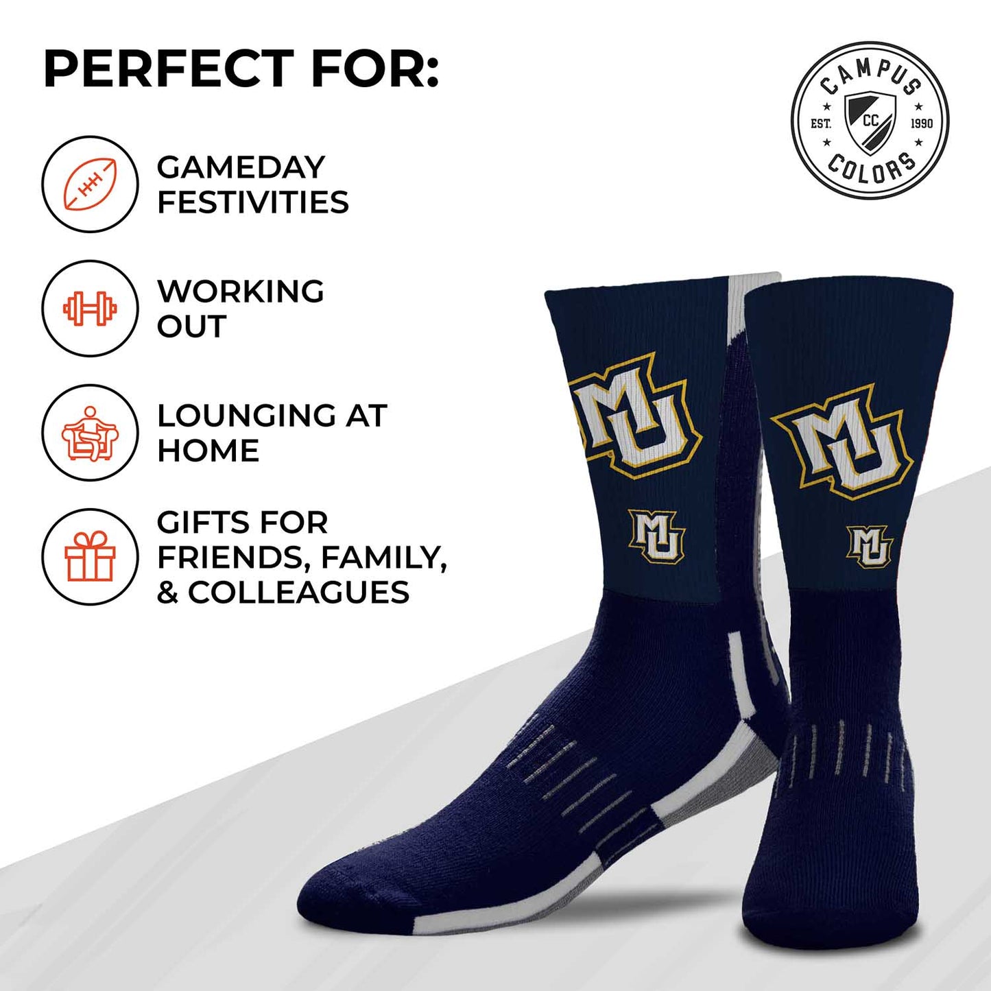 Marquette Golden Eagles NCAA Adult State and University Crew Socks - Indigo/Navy