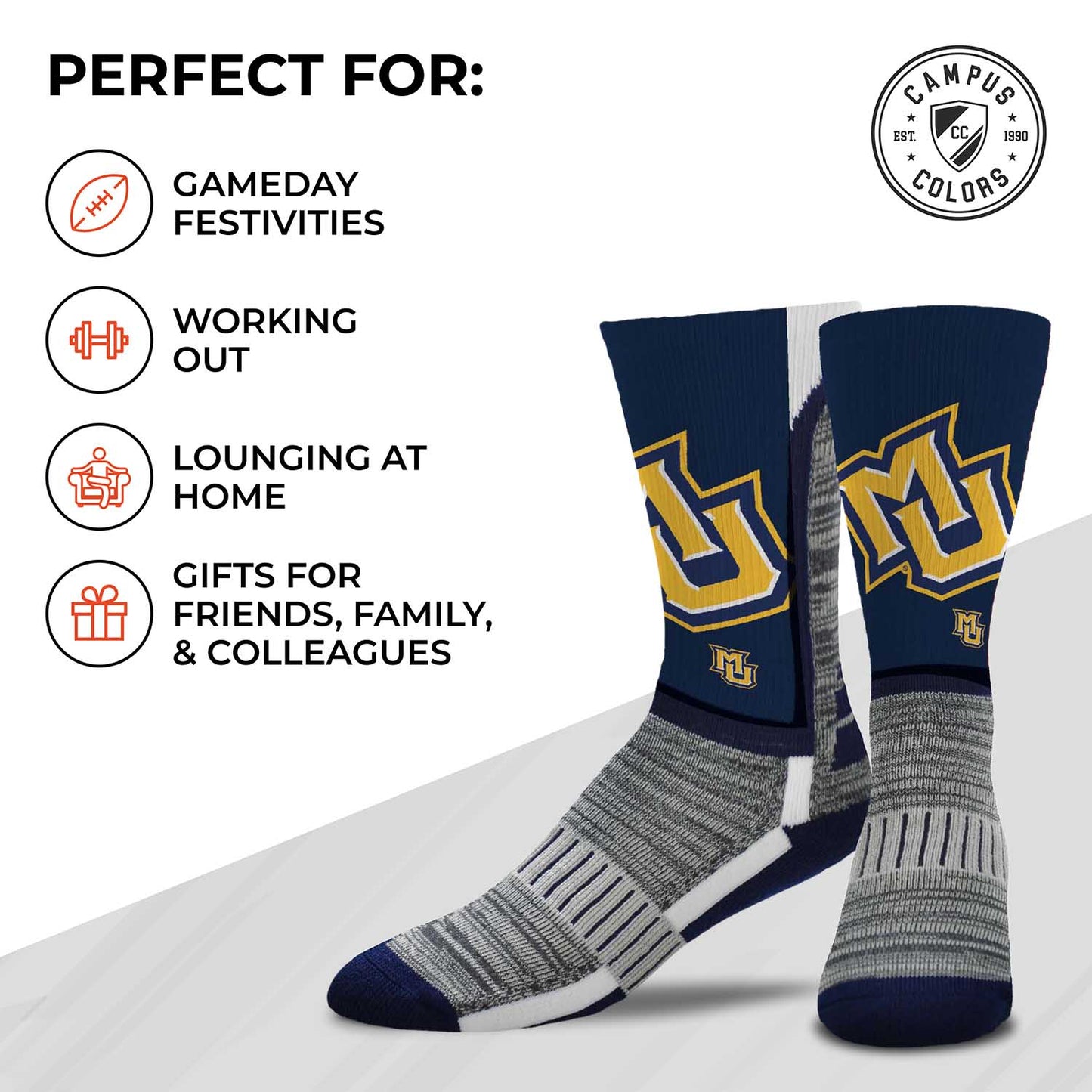 Marquette Golden Eagles NCAA Adult State and University Crew Socks - Navy