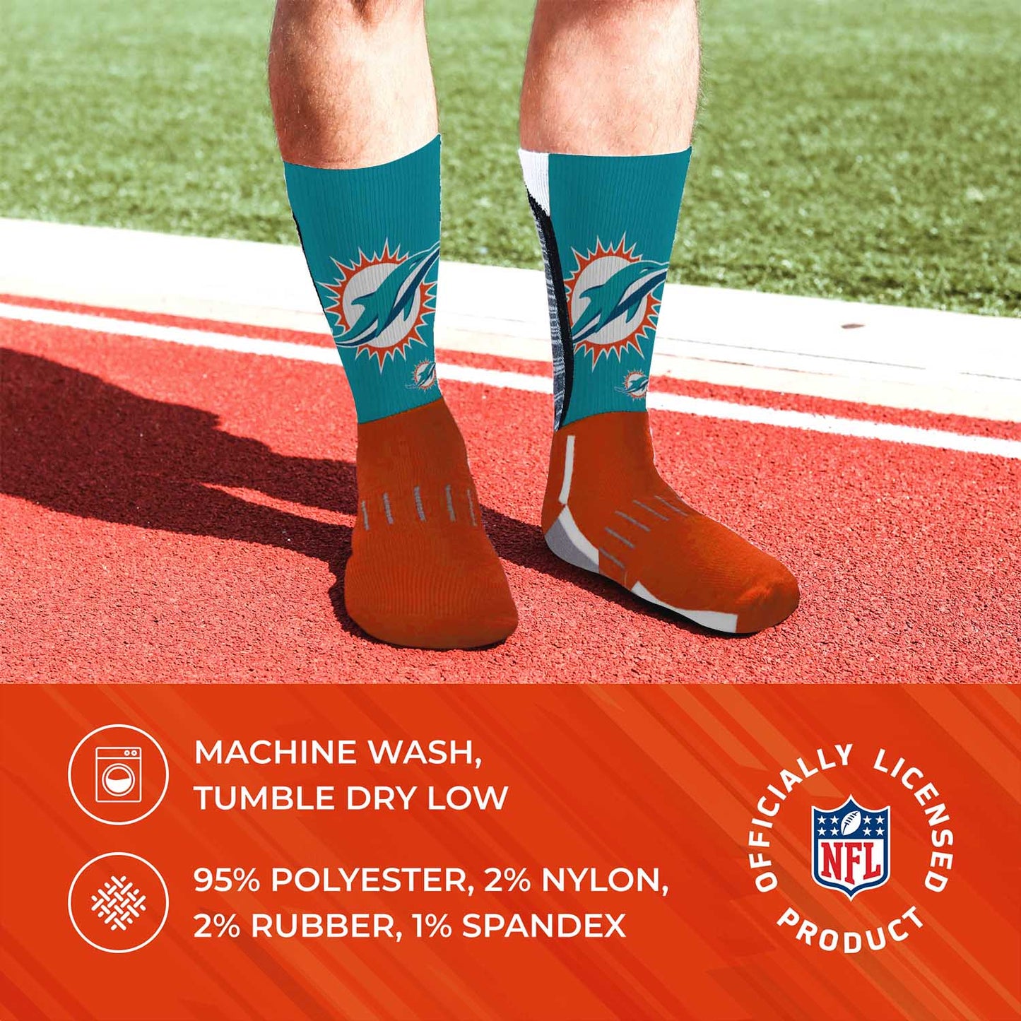 Miami Dolphins NFL V Curve  Socks - Orange