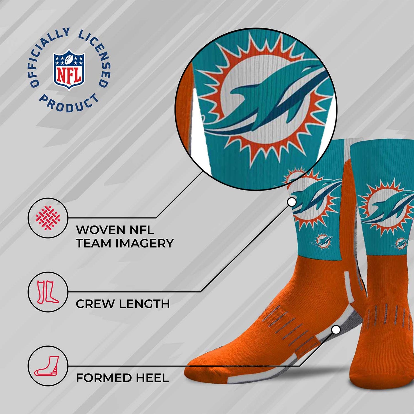 Miami Dolphins NFL V Curve  Socks - Orange